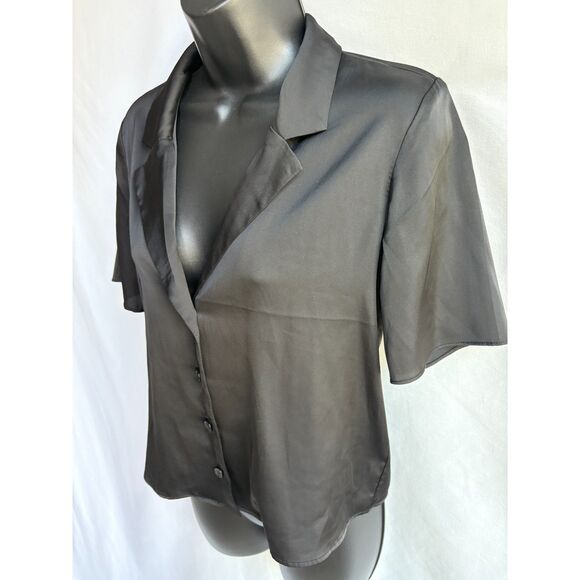 Divided NEW Satin Black Cropped Button Down Blouse Shirt Top Size XS/S Classic - Picture 4 of 9
